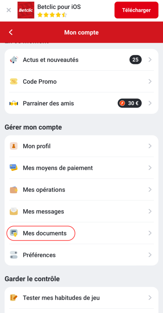 Communiquer son IBAN à Betclic 8