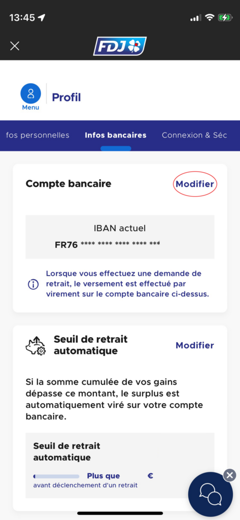 Communiquer son IBAN à FDJ 7