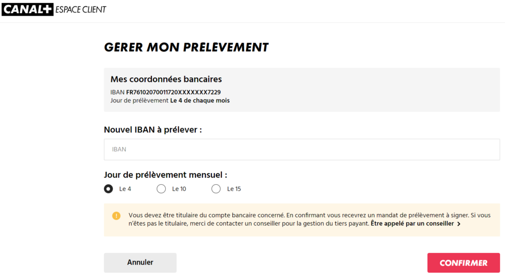 Communiquer son IBAN à Canal+ 10