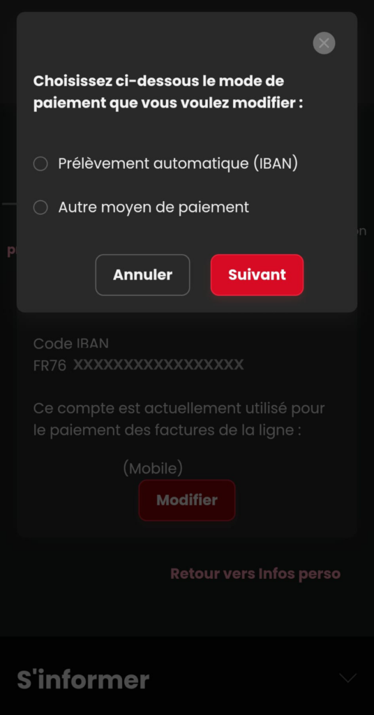 Communiquer son IBAN à SFR 11
