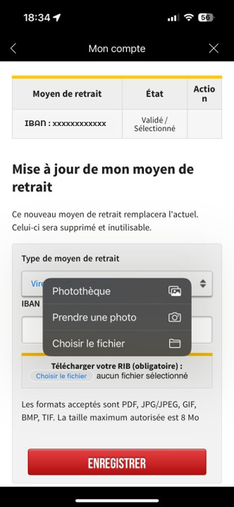 Communiquer son IBAN à Winamax 8